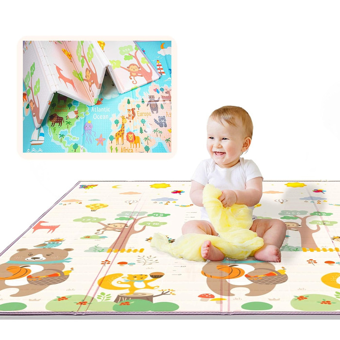 Ігровий килимок Baby Playmat Baby 180x200x1,5см. Ігровий килимок розміру XXL, складний, нековзний, легко чиститься, двосторонній, водонепроникний. Килимок для підлоги дитячий килимок