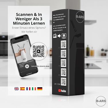 Кухонний сифон B-ARS з алюмінію, 500 мл, білий – аксесуар для холодних мусів та десертів, без системи тиску, з нержавіючою сталевою насадкою, придатний для миття в посудомийній машині