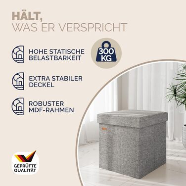 Пуф Casaria® з місцем для зберігання, білий, складний, з м'яким сидінням, 38x38 см. Підходить для спальні, вітальні, передпокою.