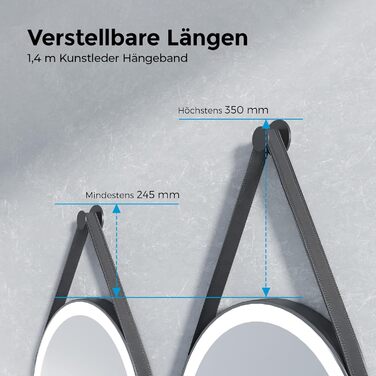 Дзеркало для ванної кімнати з підсвічуванням 60см, кругле LED дзеркало з LED-підсвічуванням, 3 кольори світла, регулювання яскравості, сенсорне управління, чорна рама, знімний монтаж 60x60 см