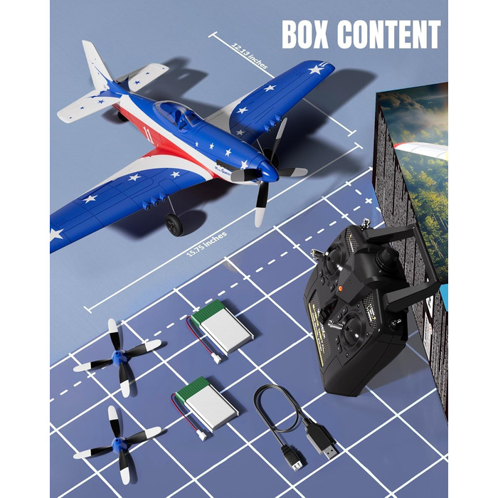 Літак на радіокеруванні VolantexRC 761-5 P-51 Mustang RTF 4-канальний, з Xpilot стабілізацією, для початківців, готовий до польоту