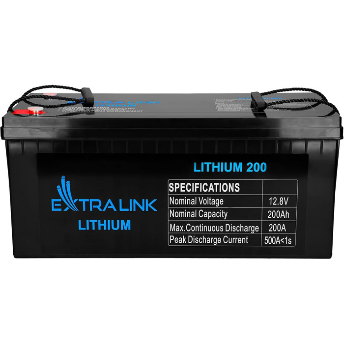 Літієва батарея Extralink LiFePO4 200AH 12 В, BMS, без ефекту пам'яті, компактний, легкий, чудово підходить для автофургону, човна, кемпінгу, сонячної батареї.