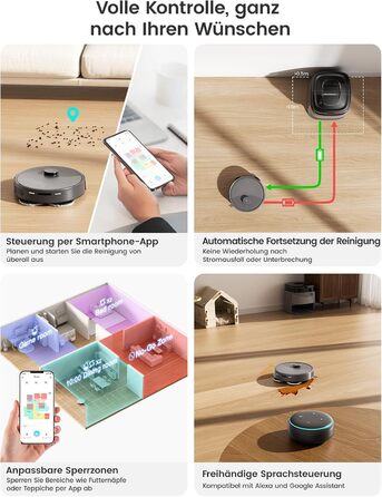 Робот-пилосос LEFANT M3 MAX: 6000Pa, вологе прибирання, лазерна навігація, антизаплутування, керування через додаток та Alexa, для тварин та килимів