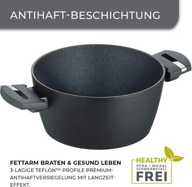 Каструля Berndes Balance Induction Enduro, 20 см, для індукційних плит, з антипригарним покриттям, чавунний дизайн, універсальна, алюміній, чорна