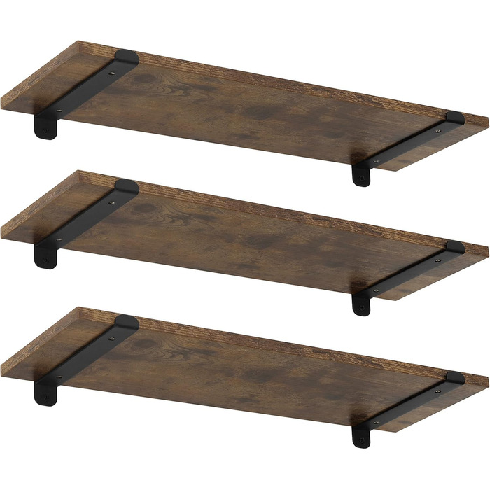 Полиця настінна EUGAD 3 шт., плаваючі полиці 60 см, дерев'яний декор вінтаж, настінні полиці для вітальні, кухні, офісу, ванної, витримує до 15 кг/полиця, коричневий вінтаж