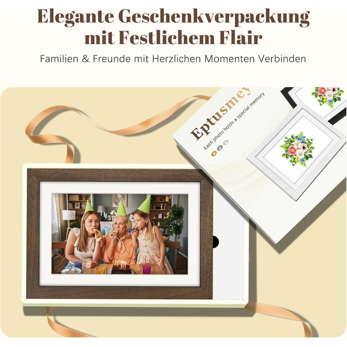 Цифровий фоторамка Eptusmey 10.1 дюймів з Wi-Fi, дерев'яний корпус з дуба, 32GB, HD IPS сенсорний екран 1280x800, відтворення фото/відео через Uhale APP, подарунок для чоловіків та жінок, колір A-Білий