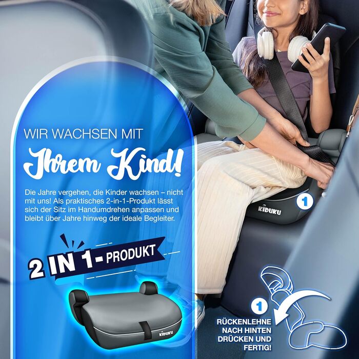 Автокрісло KIDUKU® 9-36 кг (1-12 років) 3-в-1, ECE R129/03, Група 1/2/3, чорний/сірий