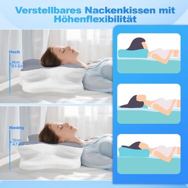 Ортопедична подушка для шиї з Memory Foam - для сну на боці, спині та животі. З покриттям з льонової тканини (темно-сірий)