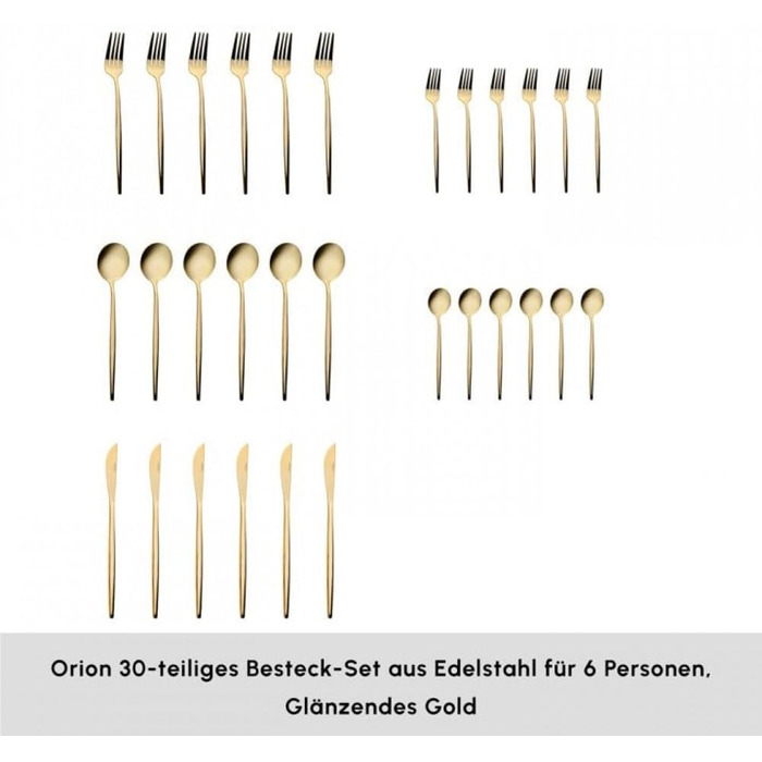 Набір столових приборів Karaca Orion Gold 60 предметів для 12 осіб - нержавіюча сталь, ножі, виделки, ложки, блискучі ножі та виделки, кухонний набір