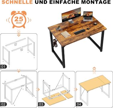 Стіл письмовий Devoko, 100 x 60 x 75 см, для ноутбука, вінтажний коричневий
