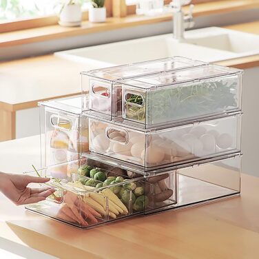 Набір контейнерів для холодильника MineSign (4 шт) - прозорі висувні ящики для зберігання продуктів, органайзер для кухні