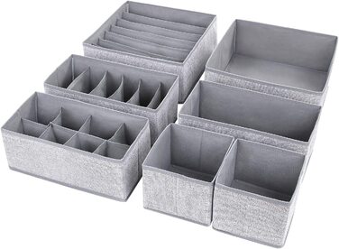 Ящики для зберігання DIMJ, ящики-органайзери для шкарпеток, нижньої білизни, складаний тканинні ящики для зберігання шаф, столів, ящиків Система впорядкування (7 шт., сіра мелірована обробка)