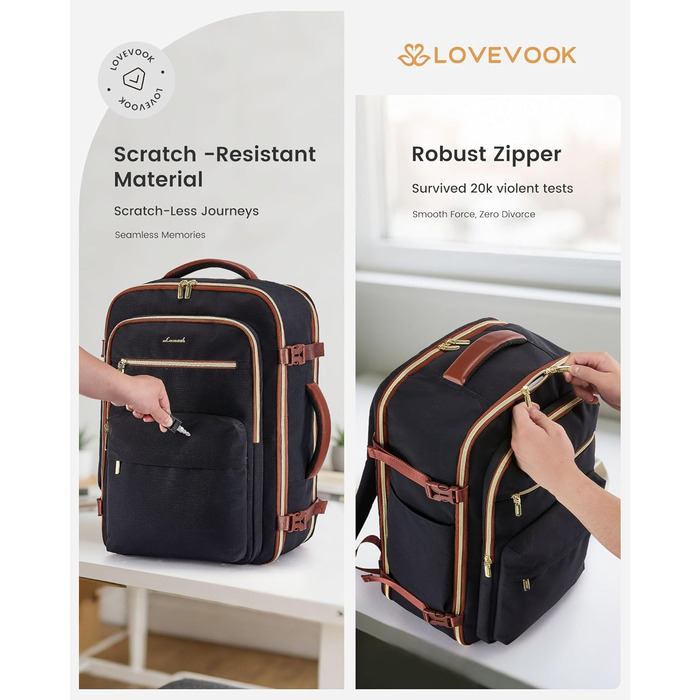 LOVEVOOK Рюкзак для ручної поклажі, 40L, чорний: для ноутбука 17.3