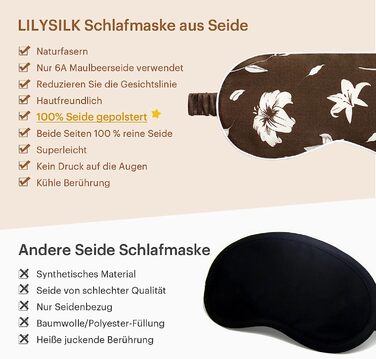 Маска для сну LILYSILK, 2 упаковки, жіноча і чоловіча, з 100 шовку, підходить для алергіків / ідеально підходить для сну / окуляри для сну, маска для очей, нічна маска-чорний рожевий з 2 парами затичок для вух (коричневий)