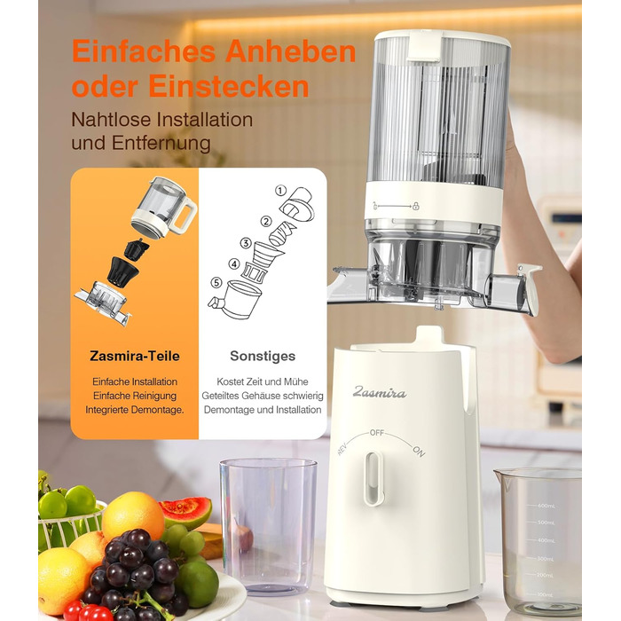 Соковитискач шнековий REV з великим завантажувальним отвором 120 мм, для овочів та фруктів, 1,5 л, режим REV, легко мити