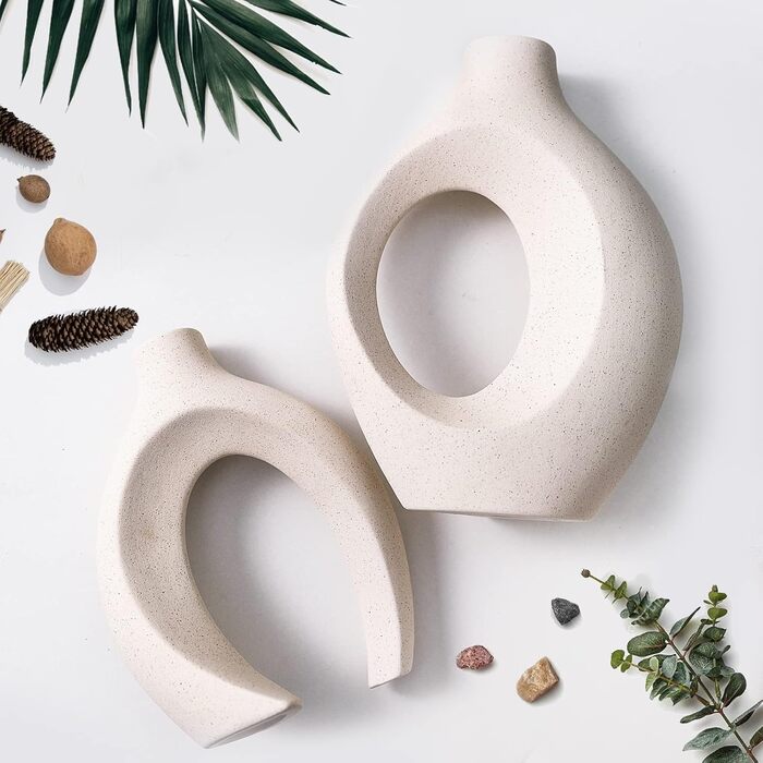Керамічна ваза SUKIYPO, набір 2 шт, бежева, сучасний дизайн, для дому, офісу, декору інтер'єру