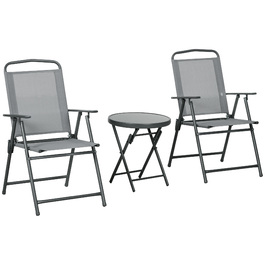Набір бістро Outsunny Garden Furniture складаний з 1 столом і 2 стільцями, міцний зі сталі та сітки, 53,5 x 64 x 93 см, світло-сірий для балкона та тераси