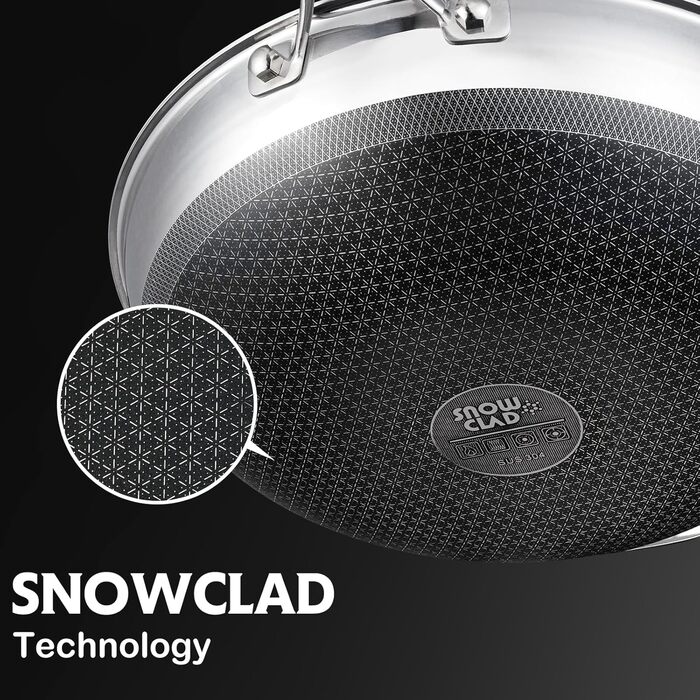 Wok SNOWCLAD 32 см з антипригарним покриттям, нержавіюча сталь, для всіх плит, безпечний, можна мити в посудомийній машині