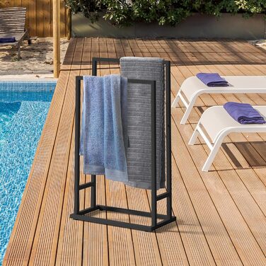 Підставка для рушників на підлозі, металева, чорна, з 2 перекладинами, для ванної кімнати, стабільна, економна