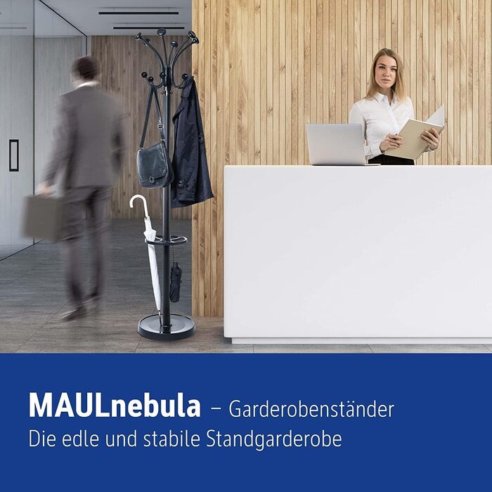 Підвісна шафа-органайзер MAUL Nebula з 20 гачками та тримачем для парасольки, срібно-чорний колір