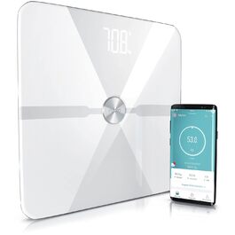 Комп'ютер CSL Bluetooth Шкала жиру в організмі - сумісна з Apple Health - Цифрові багатофункціональні ваги - Ваги для тіла у ванній кімнаті Ваги для ванної кімнати - для iOS і Android (B білий)