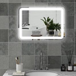 Дзеркало для ванної кімнати HOMCOM з підсвічуванням 50 x 70 см, LED, 3 кольори світла, сенсорне управління, функція пам'яті, антизапар, срібло