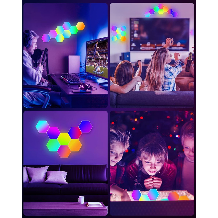 Смарт LED панелі Hexagon RGB, 8 шт. – настінне декоративне підсвічування для кімнати та геймерської зони, музична синхронізація