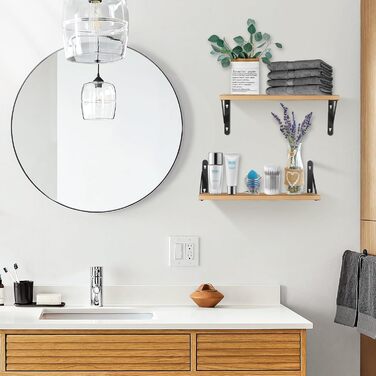 Набір настінних дерев'яних полиць Uten у рустикальному стилі з тримачем для рушників, 2 шт., світло-коричневий — для ванної кімнати, кухні, вітальні та спальні