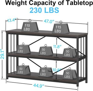 Низька полиця для книг IBF з 3 ящиками, індустріальний стиль, 120x34x74 см, темний дуб