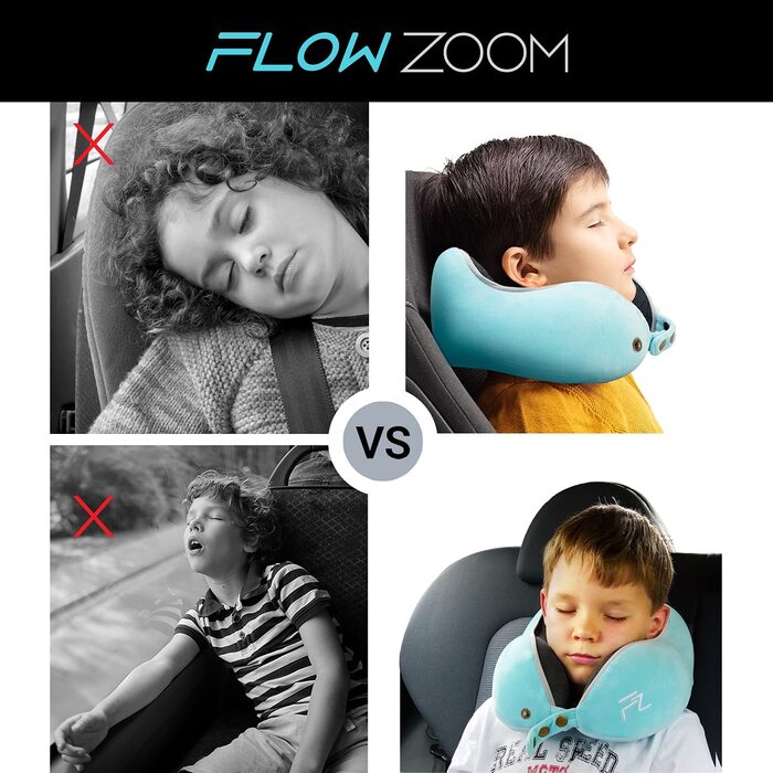 Дитяча дорожня подушка для шиї FLOWZOOM з ефектом пам'яті та сумкою