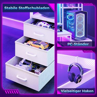 Ігровий стіл Coleshome з полицею та шухлядами, 137x48 см. Стіл для геймінгу з LED-підсвічуванням, розеткою, місцями для зберігання та підставкою для монітора. Колір: карбонове волокно.