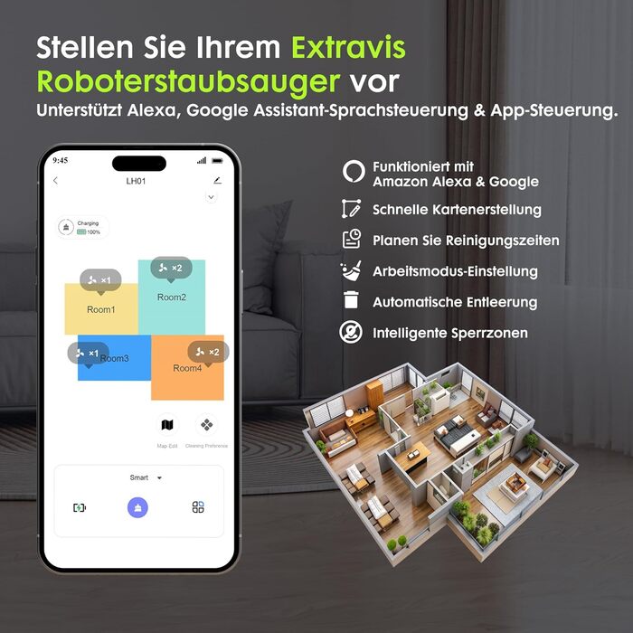 Робот-пилосос з функцією миття, автоматичне спорожнення (75 днів), потужність 8500Pa, зрізач для шерсті тварин, лазерна іграшка для котів, лазерна навігація, знімне м'яке прибирання, робот-пилосос для твердих поверхонь, килимів та шерсті тварин, чорний