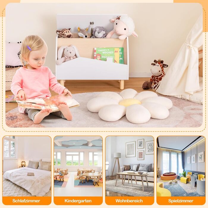 COSTWAY Скринька для іграшок з полицею, дерев'яна іграшковий ящик з кришкою, комод для іграшок, органайзер для дитячої кімнати, 60x30x44 см (Білий)