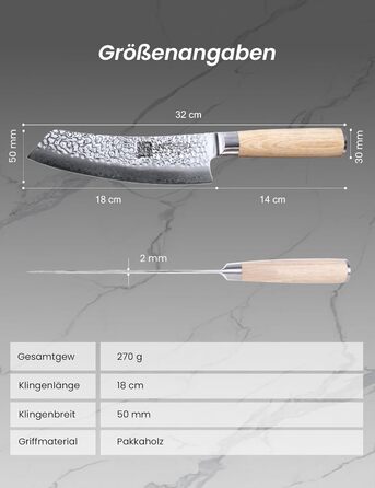 Японський ніж Сантоку 18 см з VG-10 сталі Дамаск (67 шарів), професійний кухонний ніж, ідеальний для дому та як подарунок