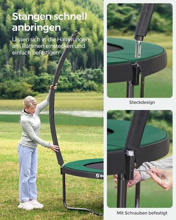 Батут SONGMICS садовий Ø366 см з захисною сіткою, драбиною та м'якими стійками, чорно-зелений