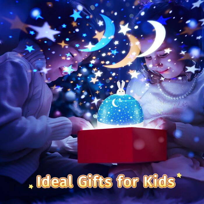 Нічник-проектор зоряного неба для дітей з 15 фільмами, Bluetooth, LED, нічник для дитячої кімнати, кролик