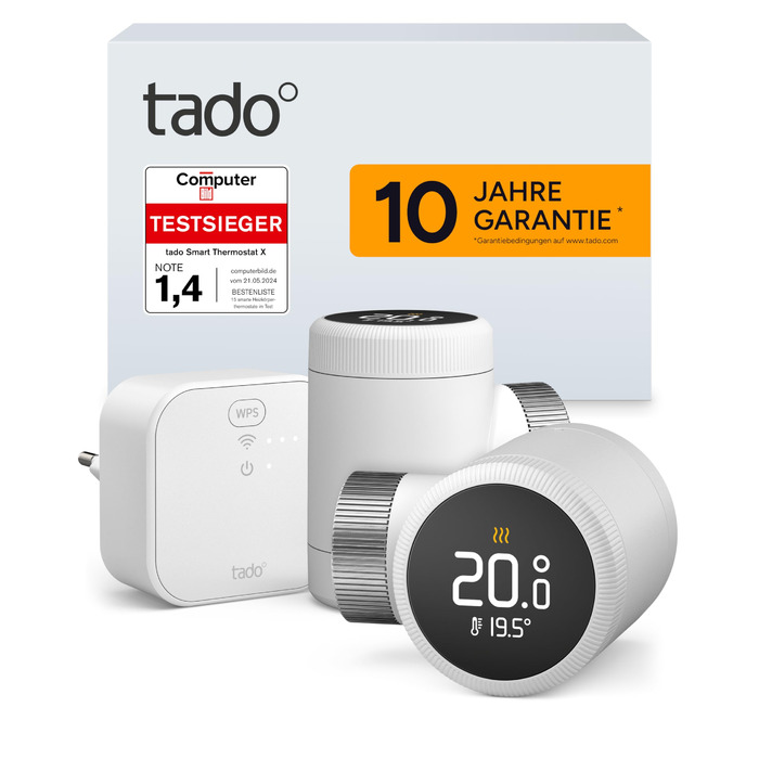tado Smartes Heizkörperthermostat X – Стартовий набір з мостом X, керування опаленням через додаток та голосових помічників (Alexa, Siri, Google Assistant), енергозбереження, DIY встановлення. Набір: 2 термостати на радіатор