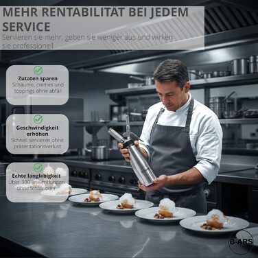 Дозатор для вершків B-ARS з нержавіючої сталі 0,5L з аксесуарами: насадки для декорування, голка для інжекцій, щітка для чищення, сумка для зберігання та електронна книга з рецептами