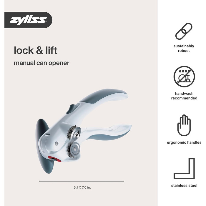 Відкривачка для банок Zyliss Lock N' Lift з підйомником кришки та магнітом, біла