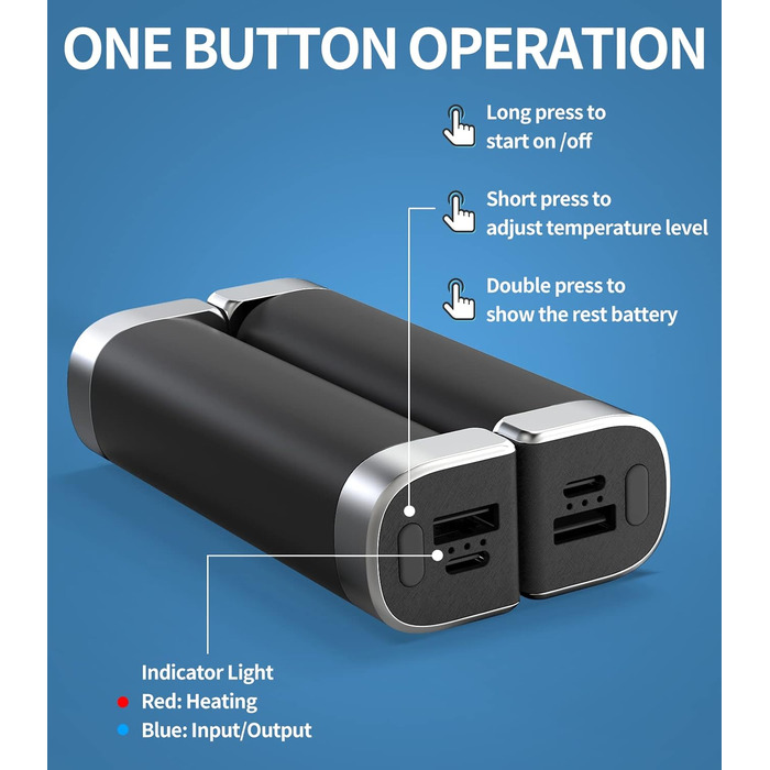 Електричні грілки для рук 5000mAh (2 шт.) - багаторазові, для активного відпочинку, зимовий подарунок для дітей, жінок та чоловіків (чорний)