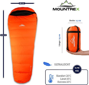 Спальний мішок MOUNTREX - компактний і надлегкий (730 г/1500 г) - літній спальний мішок на відкритому повітрі (100 г) / 3-4 сезони (300 г) спальний мішок з мумією кемпінг, подорожі, фестиваль - теплий і складаний (Помаранчевий - (літо))