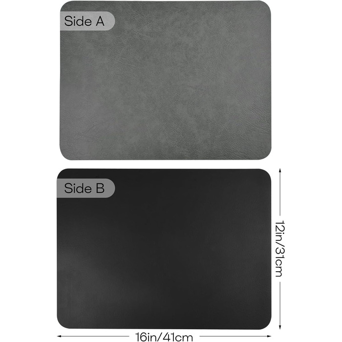 Набір підставок під тарілки 6 шт, неслизькі, миючіся, з штучної шкіри, 40 x 30 см (сірий/чорний)