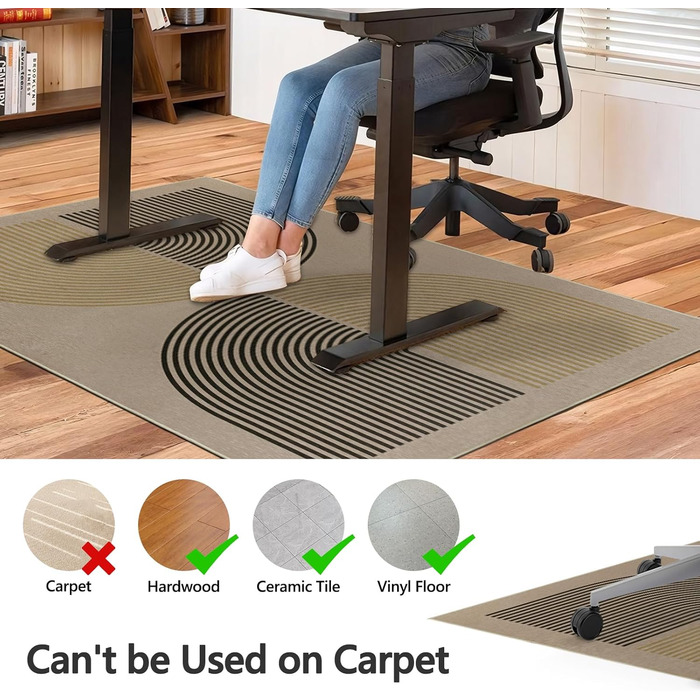 Килимок під офісний стілець 90x120 см, антиковзаючий, для дому, офісу, геймінгу та йоги, бежевий