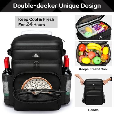 Рюкзак-холодильник Laripwit 54 літри: ізольований, тактичний, для пікніків, подорожей, кемпінгу, пляжу (33л) - чорний