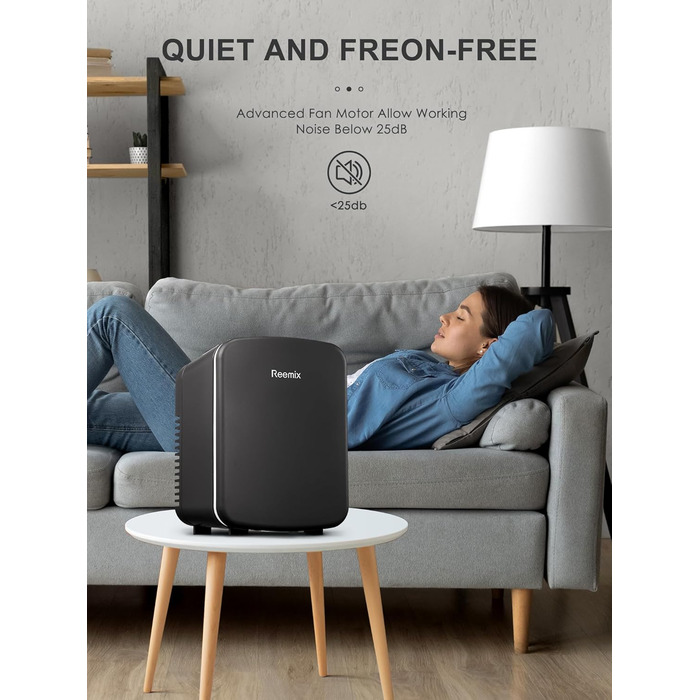 Міні-холодильник Reemix 4L/6 банок, портативний, для косметики, напоїв, їжі, чорний