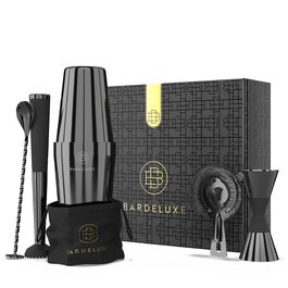 Набір бармена Boston Shaker Set BarDeluxe® 5 предметів: шейкер, аксесуари, рецепти, подарунковий набір (750 мл, нержавіюча сталь)
