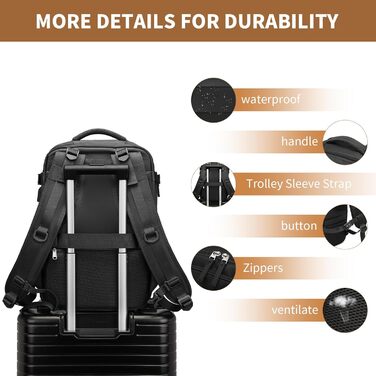 KONO Рюкзак для ручної поклажі 42x30x20, рюкзак для ноутбука 25L, Outdoor, для подорожей, спорту, Weekender з відділенням для взуття, чорний