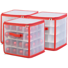 Набір 3 бокси для зберігання новорічних прикрас Infactory: для 64 ялинкових куль до 6 см, з ручками