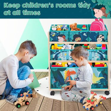 Органайзер для іграшок HOMCENT з колесами та 6 контейнерами, велика місткість, тематика динозаврів для дитячої кімнати