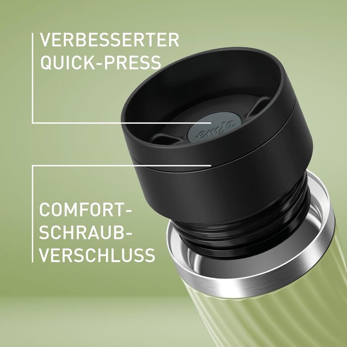 Термокружка Emsa Travel Mug Classic Twist, 0.36 л, зелена, з кришкою Quick-Press, з нержавіючої сталі, для гарячих та холодних напоїв